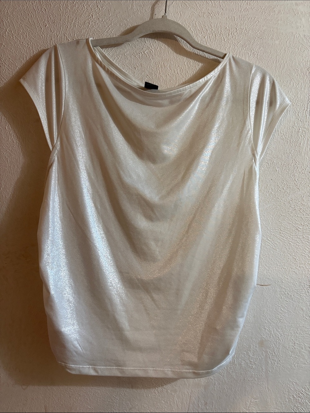 wild fable Shimmery White Short Sleeve Drape Top